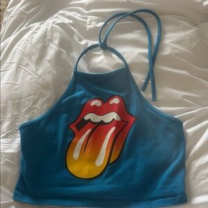 Blue Halter Top with Graphic Print